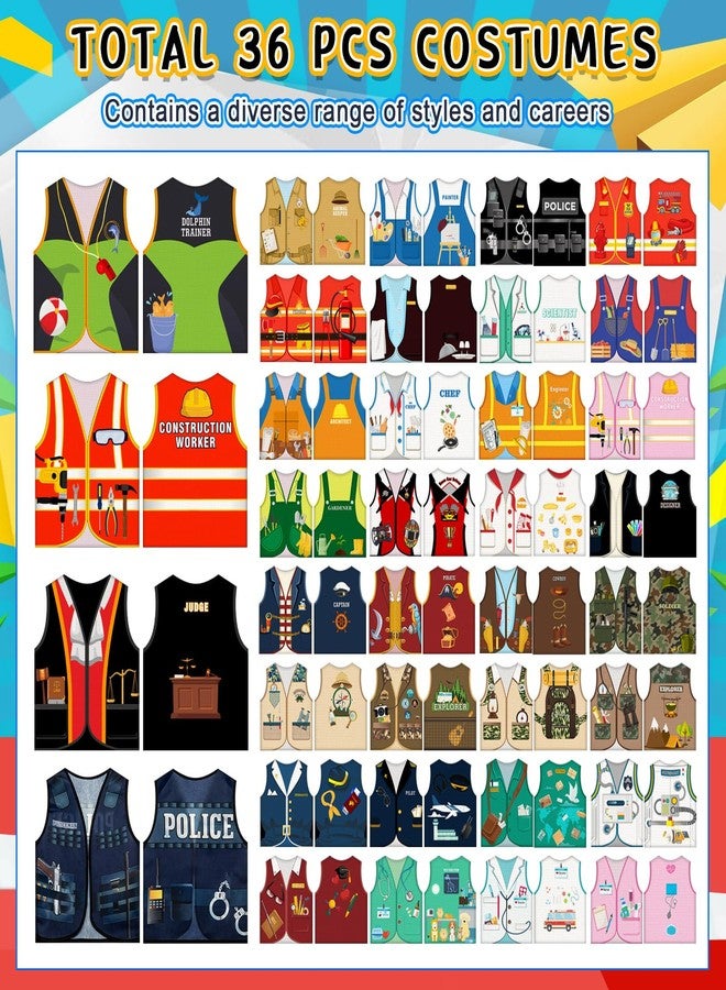 Cozypower 36 Pcs Kids Community Helper Dress Up Vest Career Costumes Toddler Girls Boys Career Day Costumes Cosplay for Pretend Play Doctor Police Fireman Car Racer Cowboy Farmers Worker - Image 3